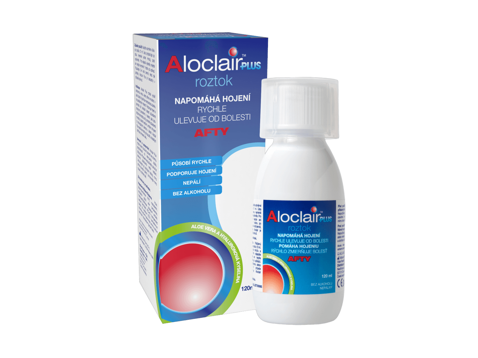 Aloclair Plus roztok 120 ml — lahvička a krabička